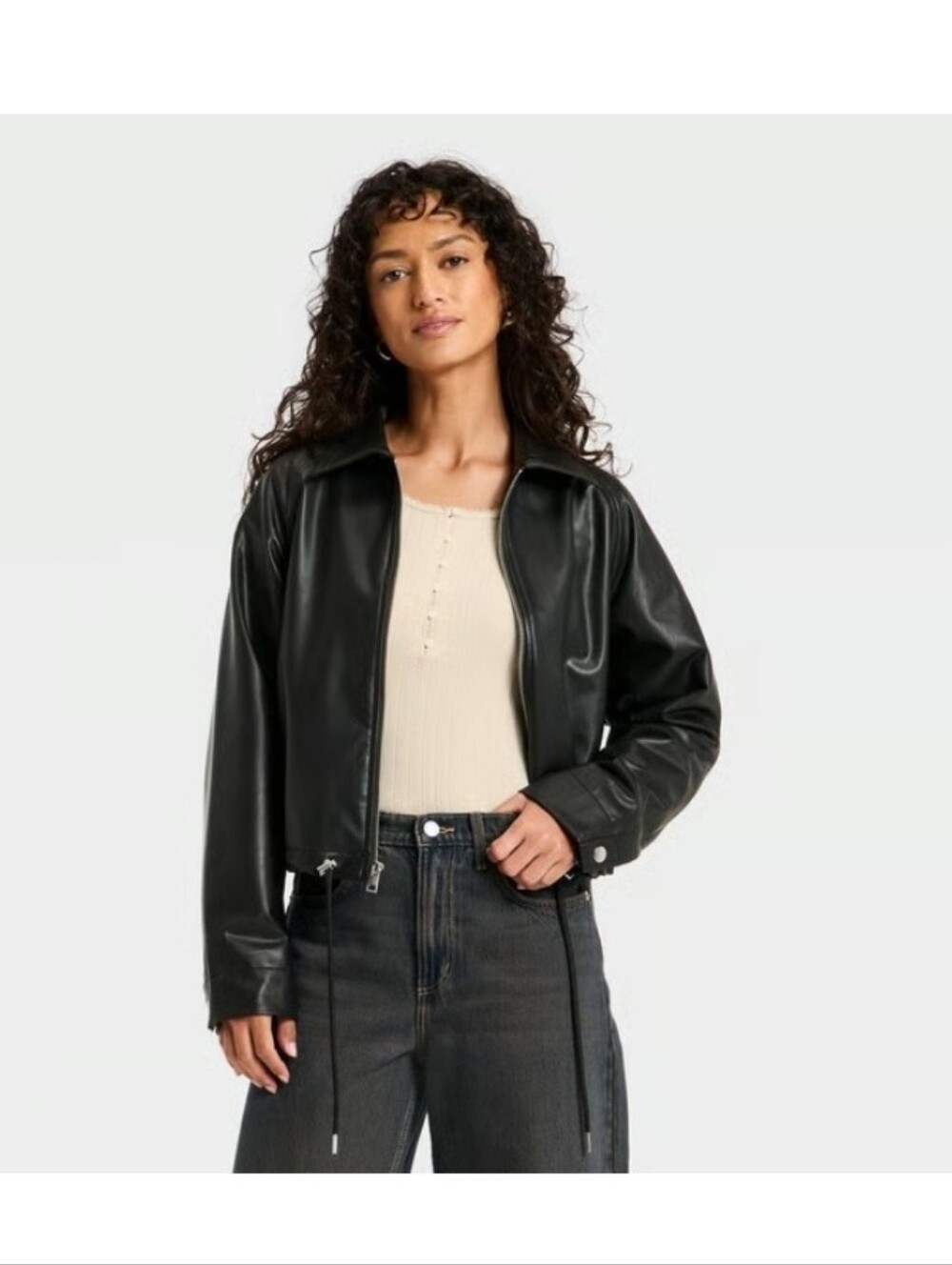 Universal Thread Women's Faux Leather Bubble Jacket Black Size M